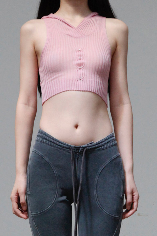 RUI Wool Intarsia Hooded Vest RAW23KN17 Bean Paste Powder